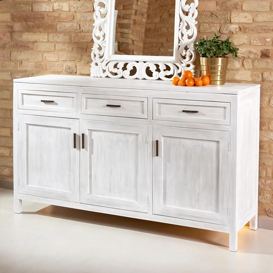 Komoda z litego drewna tekowego z 3 drzwiami i 3 szufladami - Sumo Viadurini