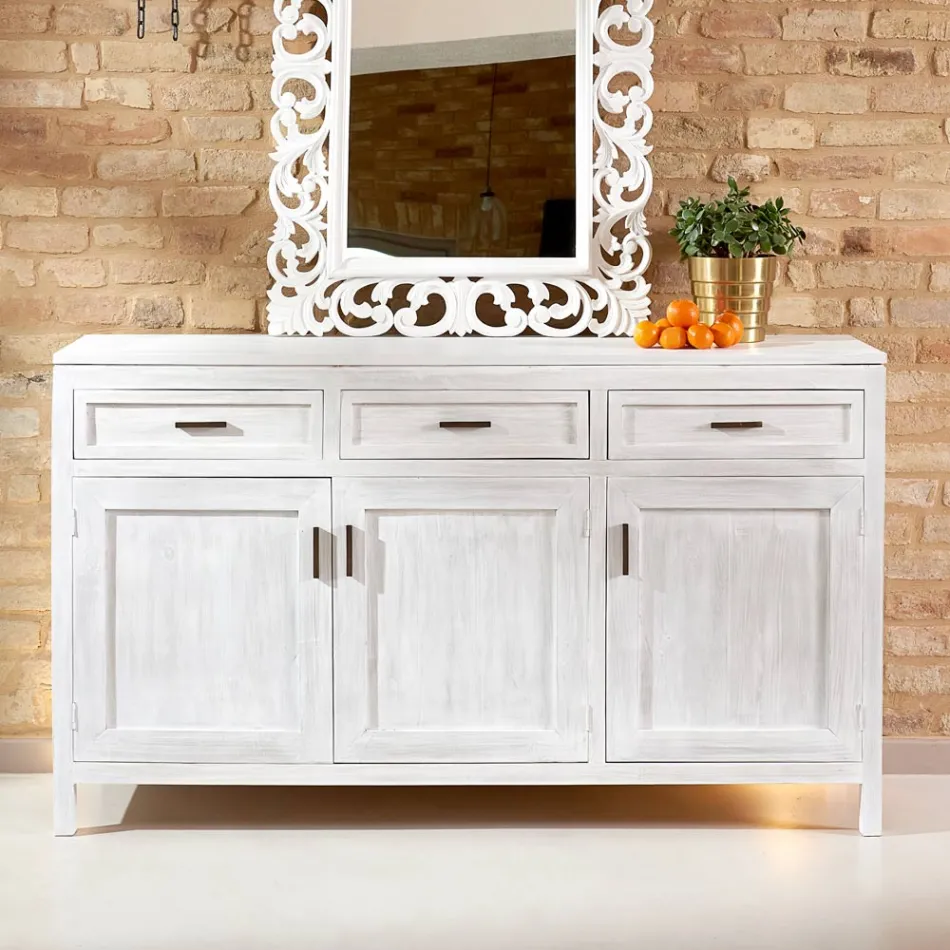 Komoda z litego drewna tekowego z 3 drzwiami i 3 szufladami - Sumo Viadurini