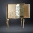 Nowoczesny kredens z 2 drzwiami z litego drewna i skórą anilinową Joy Viadurini