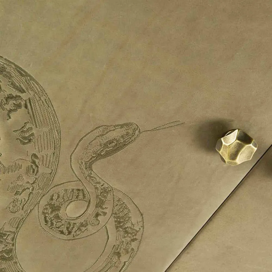 Nowoczesny kredens z 2 drzwiami z litego drewna i skórą anilinową Joy Viadurini