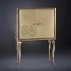 Nowoczesny kredens z 2 drzwiami z litego drewna i skórą anilinową Joy Viadurini