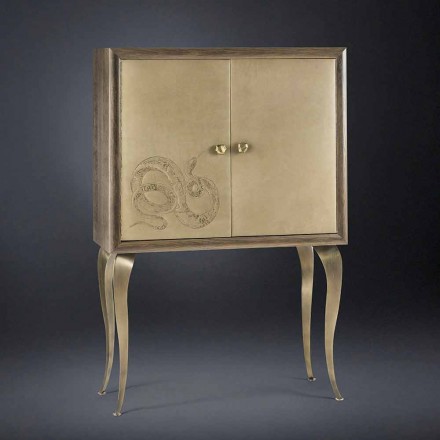 Nowoczesny kredens z 2 drzwiami z litego drewna i skórą anilinową Joy Viadurini