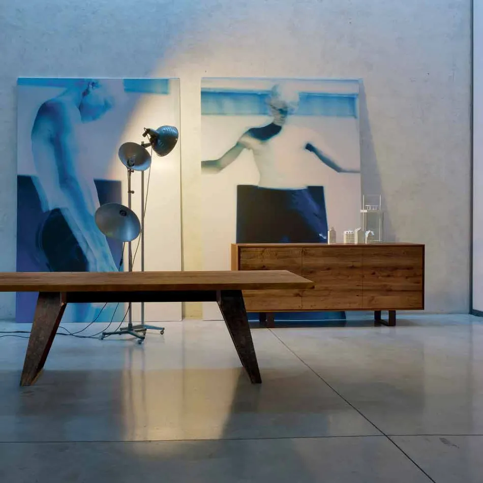 Nowoczesny kredens z 3 drzwiami z naturalnego orzecha, W 215 x D 50 cm, Flora Viadurini