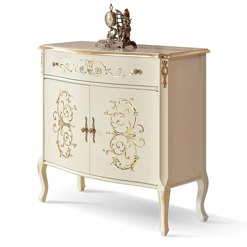 Kredens do salonu z orzecha lub białego drewna i intarsje Made in Italy - Katerine Viadurini