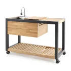 Kuchnia zewnętrzna 140x65x93 cm wykonana z litego drewna tekowego i aluminium - Convivial Viadurini