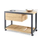 Kuchnia zewnętrzna 140x65x93 cm wykonana z litego drewna tekowego i aluminium - Convivial Viadurini