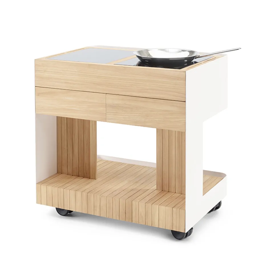 Kuchnia zewnętrzna 96x70x93 cm wykonana z litego drewna tekowego i aluminium - wyrafinowana Viadurini