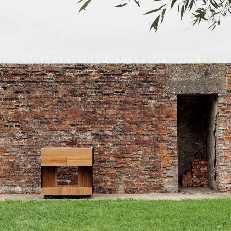 Kuchnia zewnętrzna 96x70x93 cm wykonana z litego drewna tekowego i aluminium - wyrafinowana Viadurini