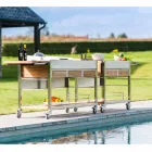 Nowoczesna kuchnia ogrodowa na zewnątrz na drewnianych i stalowych kołach - Buoncalliope Viadurini