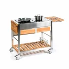 Nowoczesna kuchnia ogrodowa na zewnątrz na drewnianych i stalowych kołach - Buoncalliope Viadurini