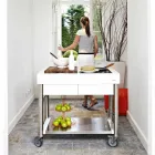 Nowoczesna kuchnia na kółkach do ogrodu z drewna i stali - Calliope Viadurini