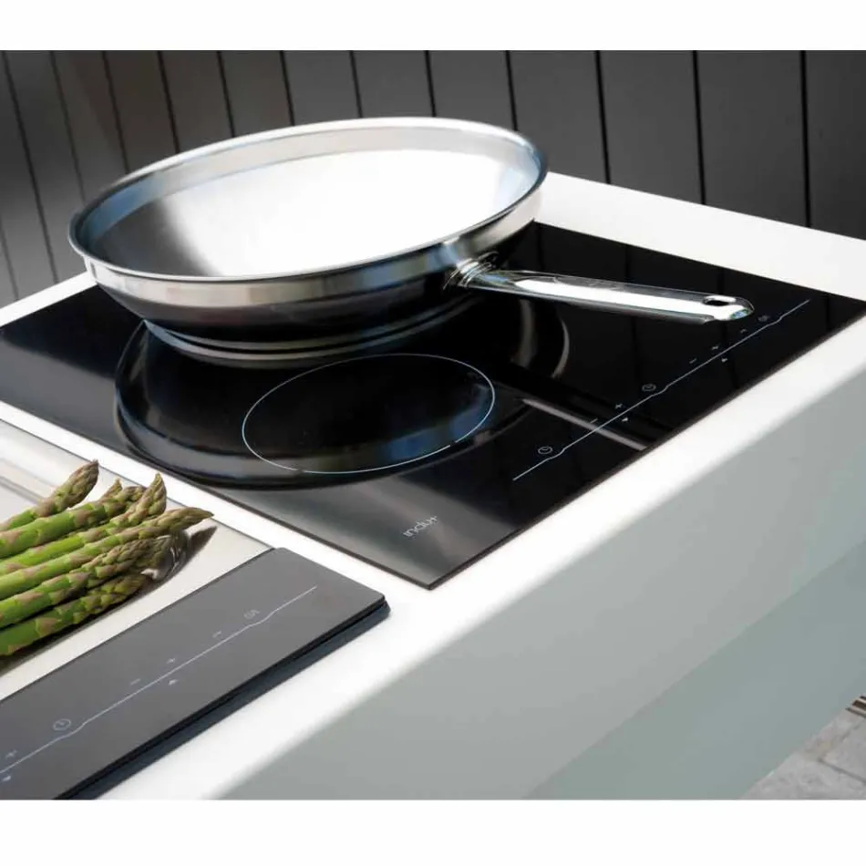 Nowoczesna kuchnia na kółkach do ogrodu z drewna i stali - Calliope Viadurini