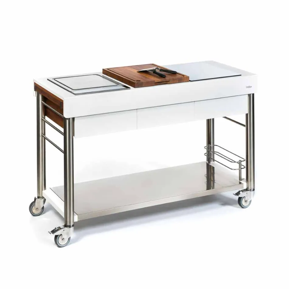 Nowoczesna kuchnia na kółkach do ogrodu z drewna i stali - Calliope Viadurini