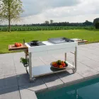 Nowoczesna kuchnia na kółkach do ogrodu z drewna i stali - Calliope Viadurini