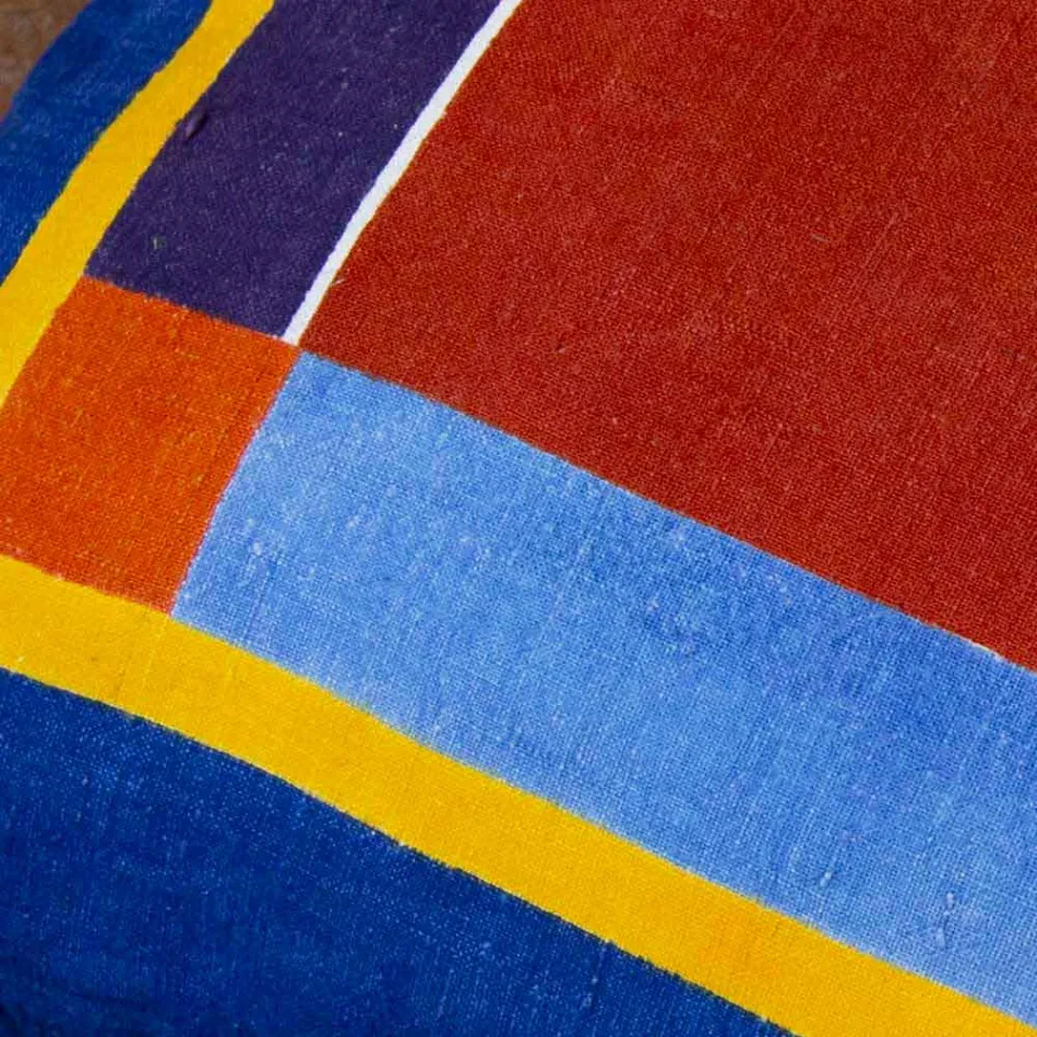 Poduszka z włoskiej sztuki w malowanym konopnym unikalnym kawałku - marki Viadurini