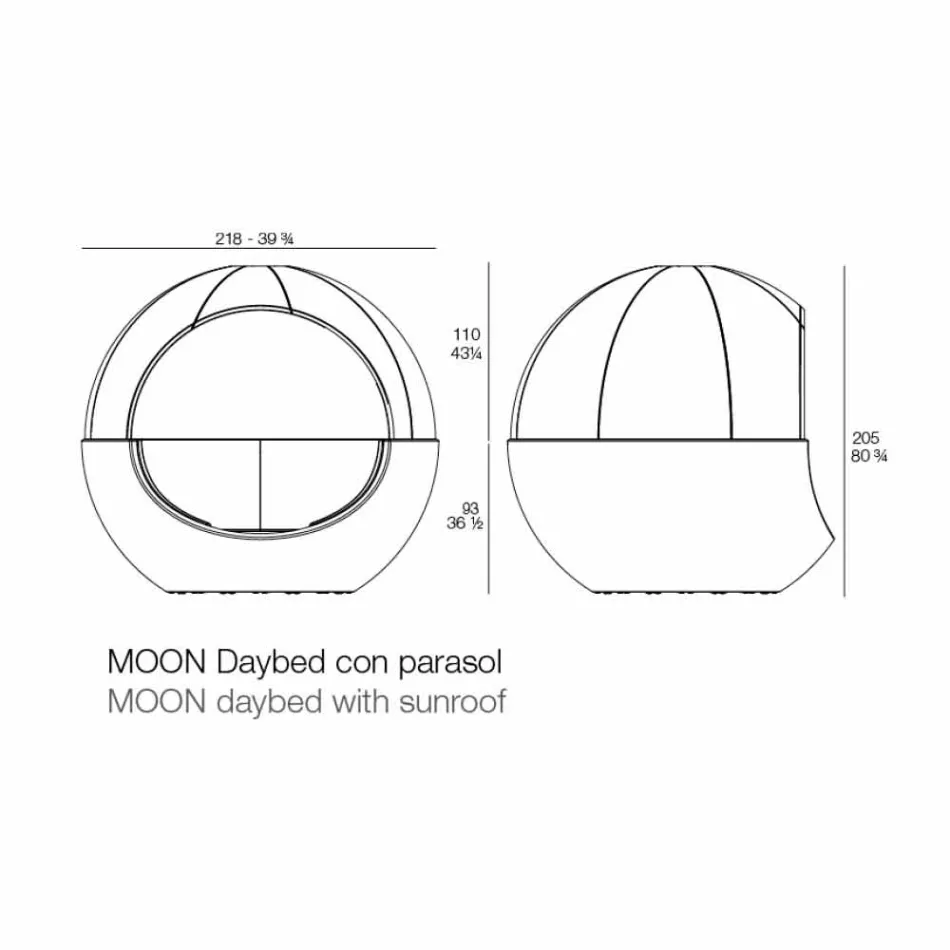 Okrągła, luksusowa leżanka ogrodowa z parasolem - Ulm Moon firmy Vondom Viadurini
