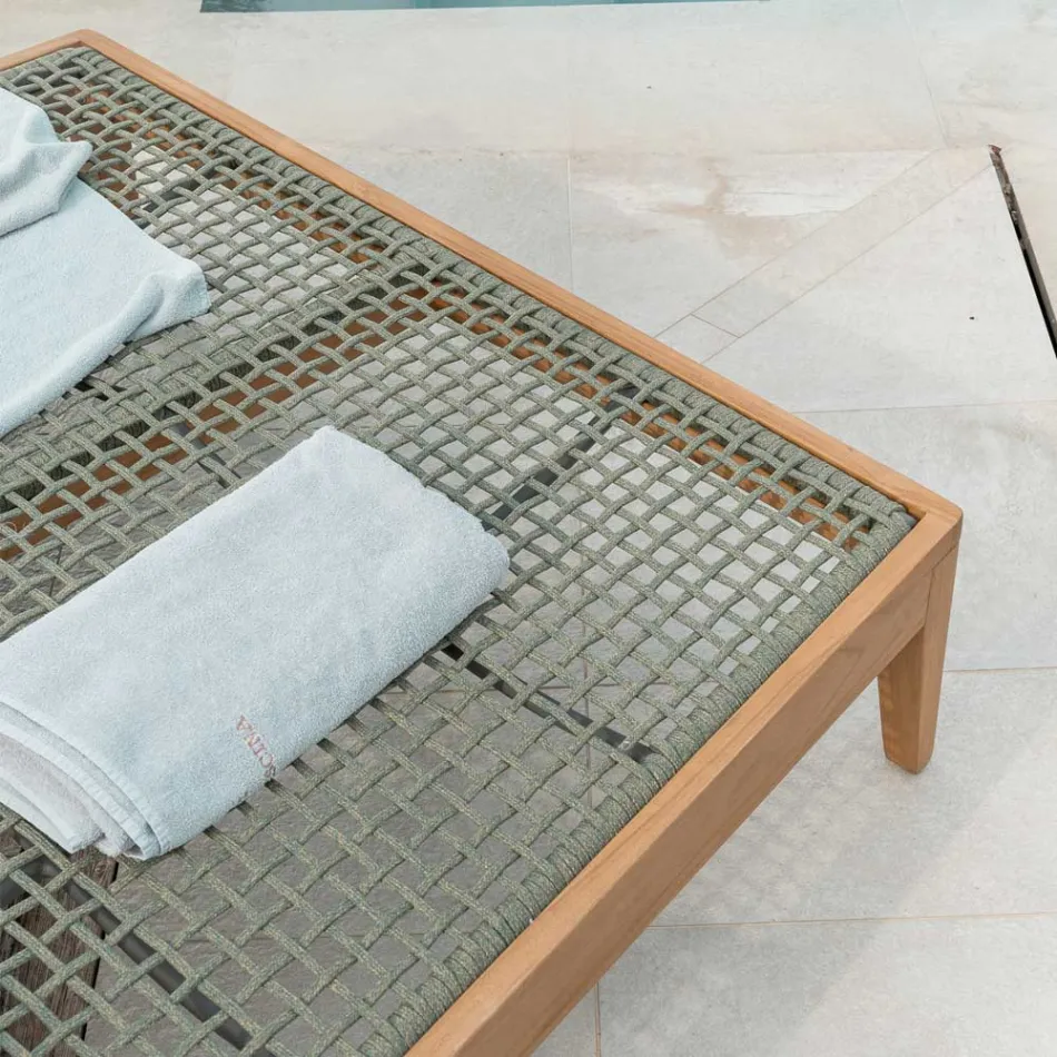 Leżanka ogrodowa z drewna tekowego, aluminium, liny i poduszek - Jacub Viadurini