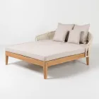 Leżanka ogrodowa z drewna tekowego, aluminium, liny i poduszek - Jacub Viadurini