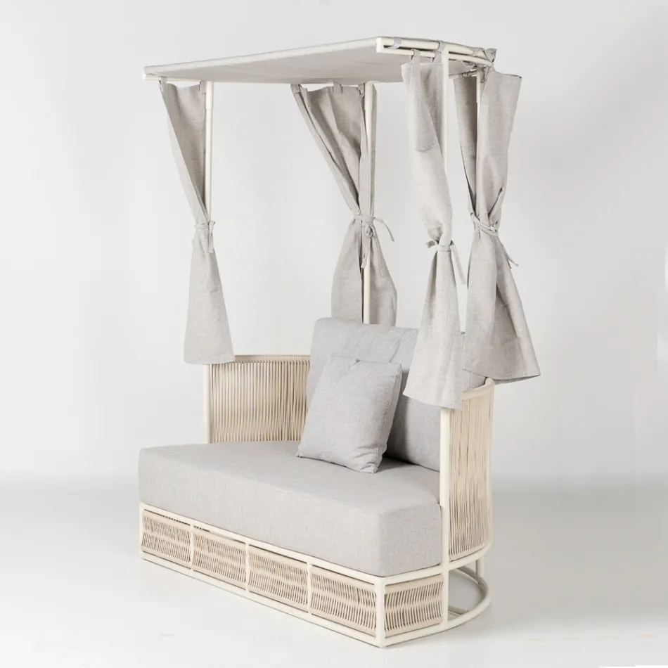 Teak, aluminium, leżanka ogrodowa ROPE+ z poduszkami - Arcangelo Viadurini