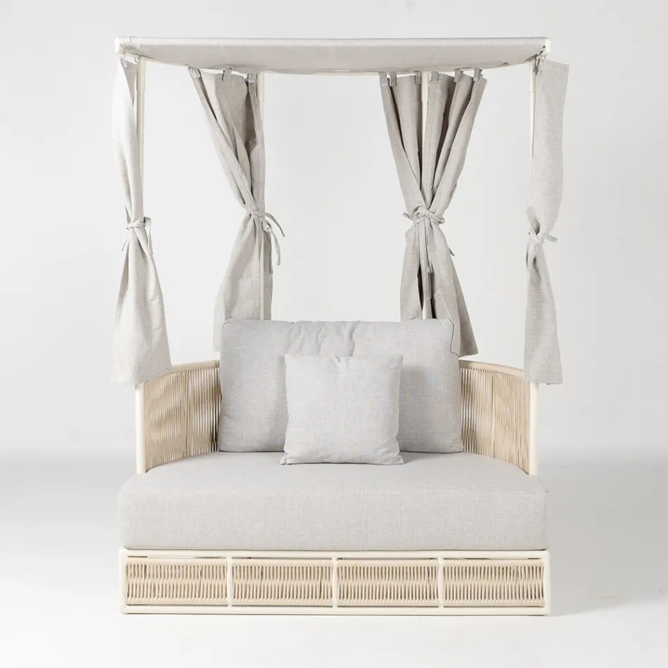 Teak, aluminium, leżanka ogrodowa ROPE+ z poduszkami - Arcangelo Viadurini