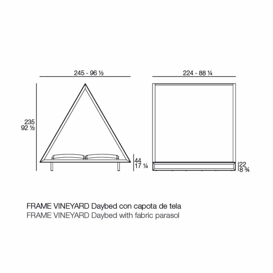 Zewnętrzne łóżko dzienne z aluminium i luksusowej tkaniny designerskiej - Frame Vineyard firmy Vondom Viadurini