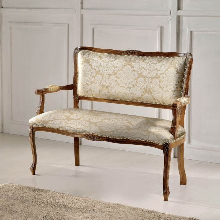Dwuosobowa sofa z jasnobeżowej i złotej tkaniny w kwiaty Made in Italy - kamień Viadurini