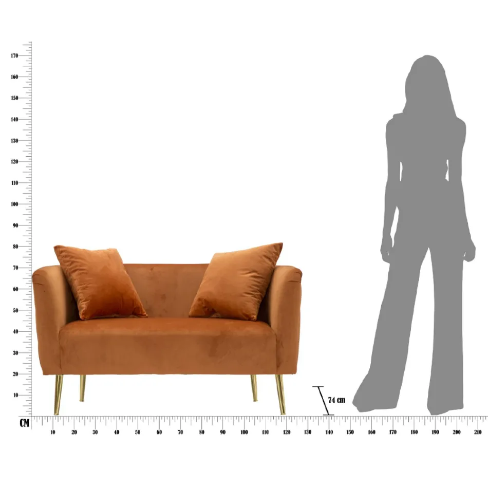 Dwuosobowa sofa z designerskiej konstrukcji z aksamitu, drewna i żelaza - Renita Viadurini