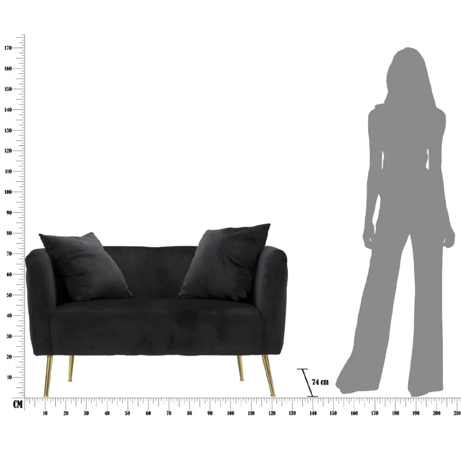 Dwuosobowa sofa z designerskiej konstrukcji z aksamitu, drewna i żelaza - Renita Viadurini