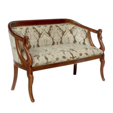 Sofa z dekorowanej tkaniny i patynowanej struktury orzecha Made in Italy - Citrino Viadurini
