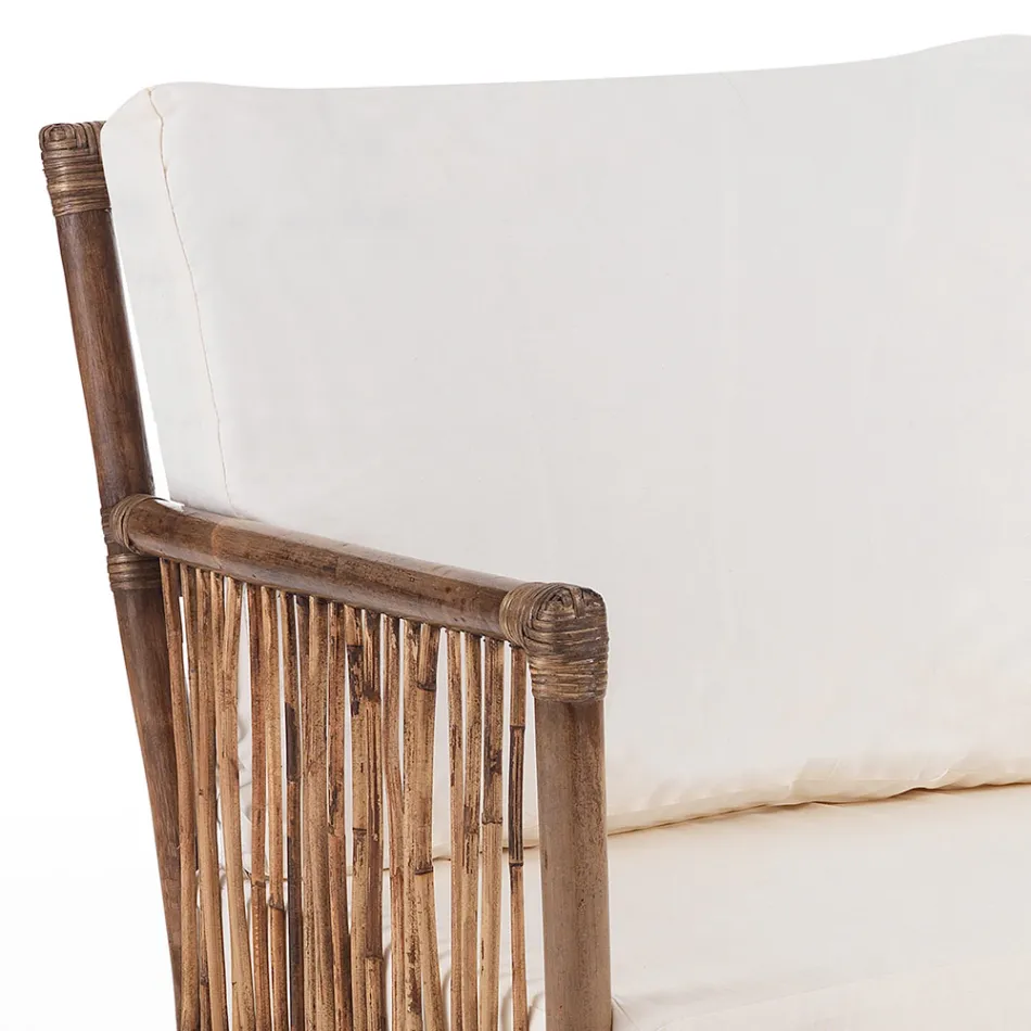 2-osobowa sofa ogrodowa i wewnętrzna z rattanu i poduszkami ze 100% bawełny - Boire Viadurini