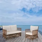 2-osobowa sofa ogrodowa i wewnętrzna z rattanu i poduszkami ze 100% bawełny - Boire Viadurini