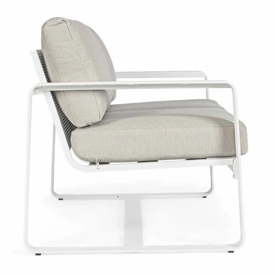 Dwuosobowa sofa zewnętrzna z aluminium z poduszkami z tkaniny - Mirea Viadurini