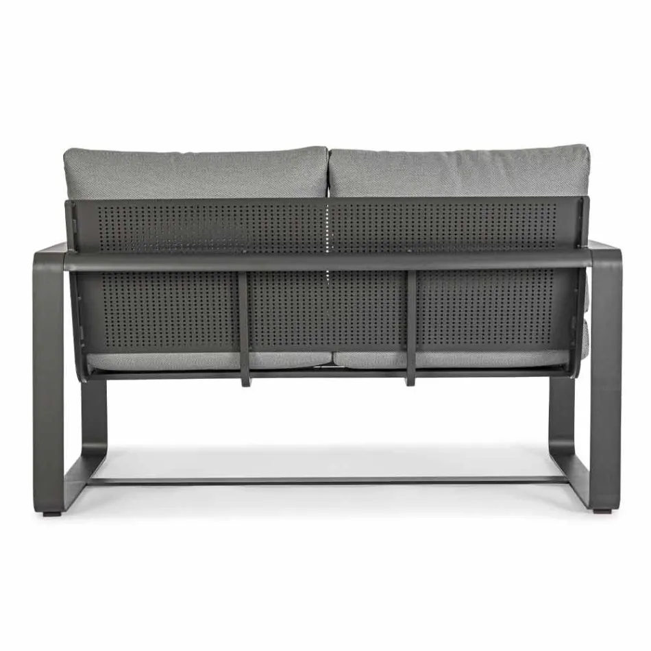 Dwuosobowa sofa zewnętrzna z aluminium z poduszkami z tkaniny - Mirea Viadurini