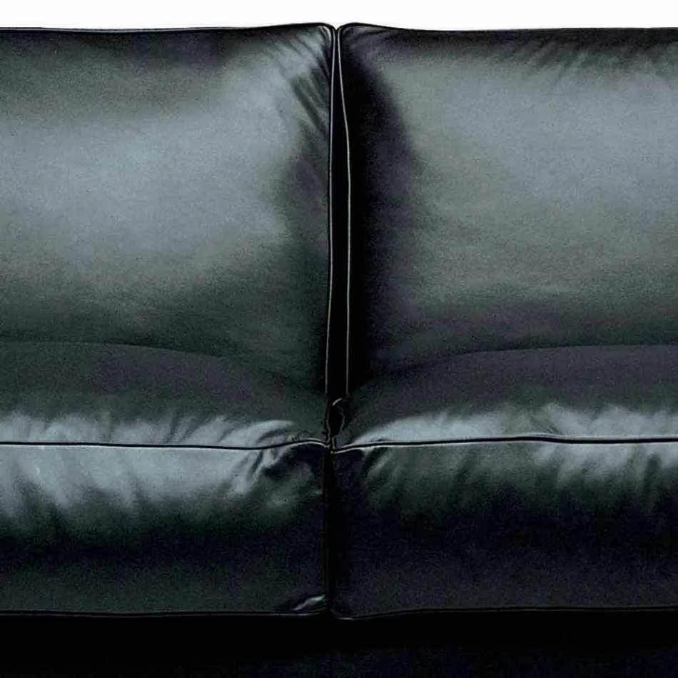 Dwuosobowa skórzana sofa ze stopami z drewna orzechowego Made in Italy - Alessandria Viadurini