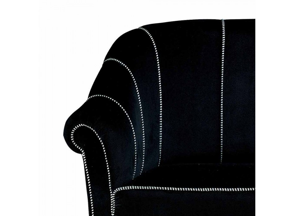 Sofa 2-osobowa z czarnego aksamitu z kontrastowymi przeszyciami Made in Italy - Caster Viadurini