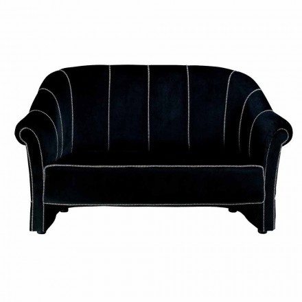 Sofa 2-osobowa z czarnego aksamitu z kontrastowymi przeszyciami Made in Italy - Caster Viadurini