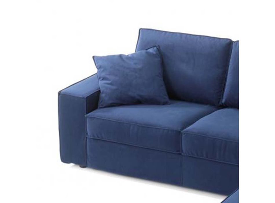 Sofa 3-osobowa z półwyspem w białej lub niebieskiej tkaninie Made in Italy - Alzacja Viadurini