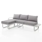 Sofa 3-osobowa z aluminiową pufą ogrodową i szarymi poduszkami - Avoir Viadurini