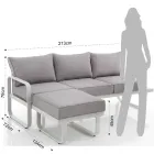 Sofa 3-osobowa z aluminiową pufą ogrodową i szarymi poduszkami - Avoir Viadurini