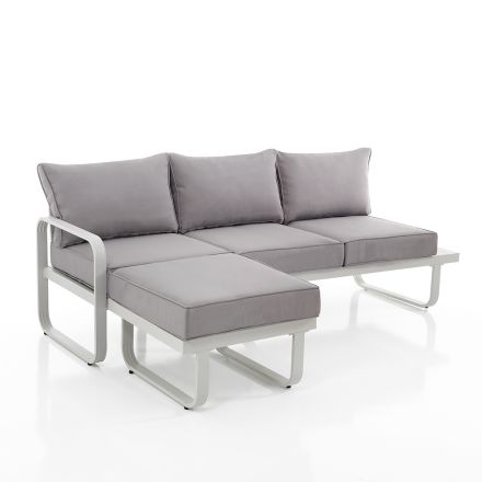 Sofa 3-osobowa z aluminiową pufą ogrodową i szarymi poduszkami - Avoir Viadurini