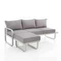 Sofa 3-osobowa z aluminiową pufą ogrodową i szarymi poduszkami - Avoir