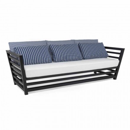 3-osobowa sofa zewnętrzna w kolorze białym lub czarnym aluminium i niebieskimi poduszkami - Cynthia Viadurini