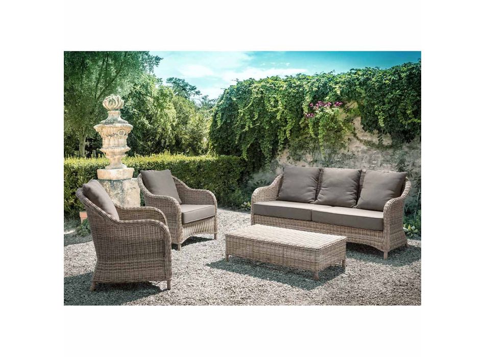3-osobowa sofa ogrodowa z tkanego włókna o strukturze Homemotion - Casimiro Viadurini