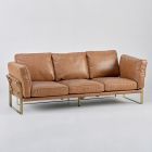 3-osobowa sofa do salonu w kolorze koniaku z prawdziwej skóry i metalowej podstawy - cedr Viadurini