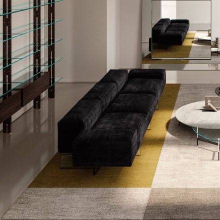 Sofa 3-osobowa z siedziskiem z wyjątkowo przezroczystego szkła i tkaniny Made in Italy - Rory Viadurini