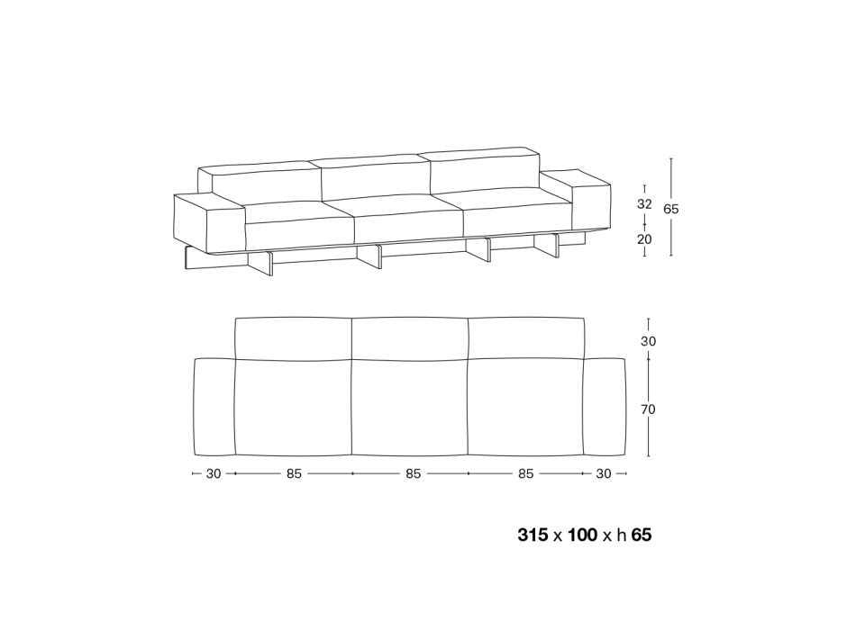 Sofa 3-osobowa z siedziskiem z wyjątkowo przezroczystego szkła i tkaniny Made in Italy - Rory Viadurini