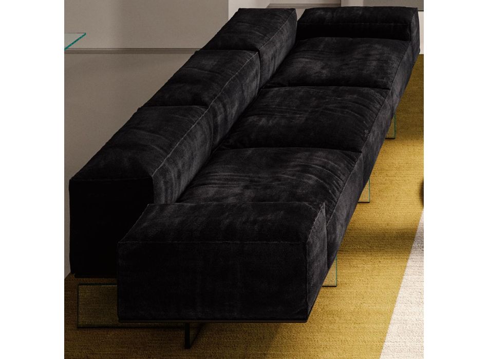 3-osobowa sofa z siedziskiem z wyjątkowo jasnego szkła i tkaniny Made in Italy - Rory Viadurini