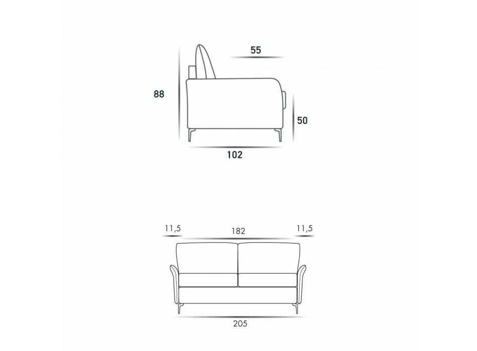 Sofa 3 osobowa maxi L205 cm nowoczesny design z ekoskóry / tkaniny Erica Viadurini