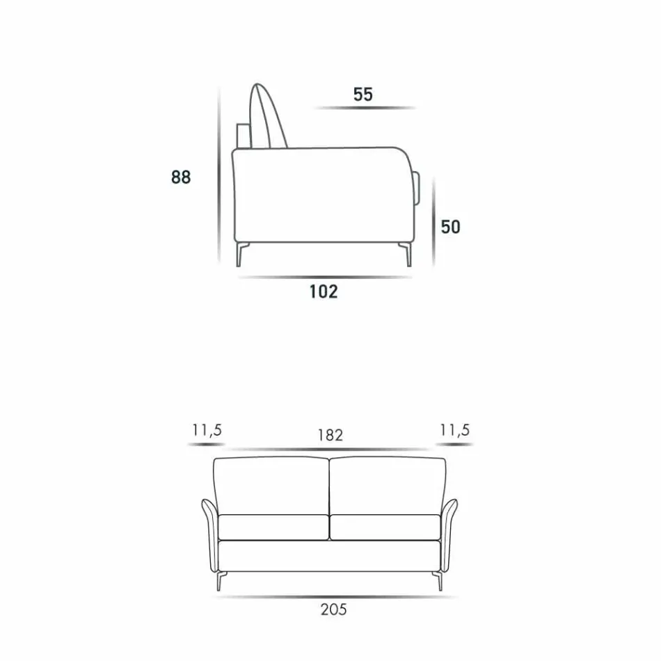 Sofa 3 osobowa maxi L205 cm nowoczesny design z ekoskóry / tkaniny Erica Viadurini