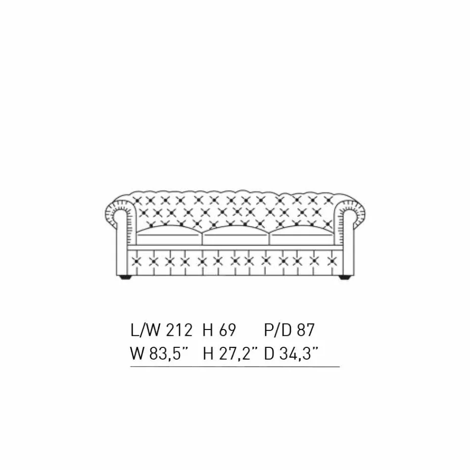 Sofa 3-osobowa tapicerowana skórą z lakierowanymi stopami Made in Italy - Idra Viadurini